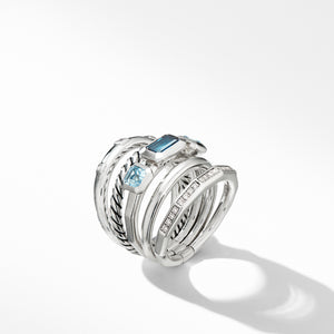 Stax Wide Ring with Hampton Blue Topaz and Diamonds, Size 8