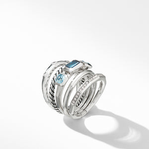 Stax Wide Ring with Hampton Blue Topaz and Diamonds, Size 6