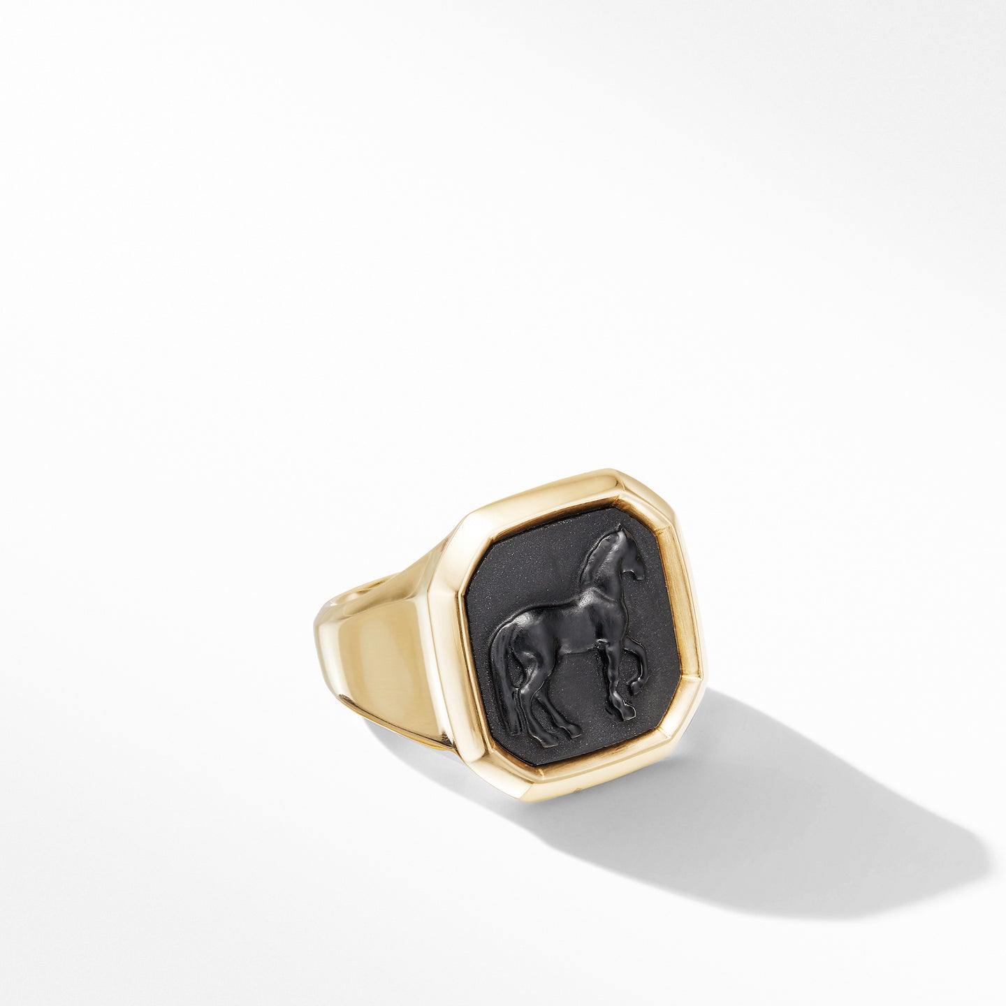 Petrvs® Large Horse Ring in 18K Yellow Gold with Black Onyx, Size 7