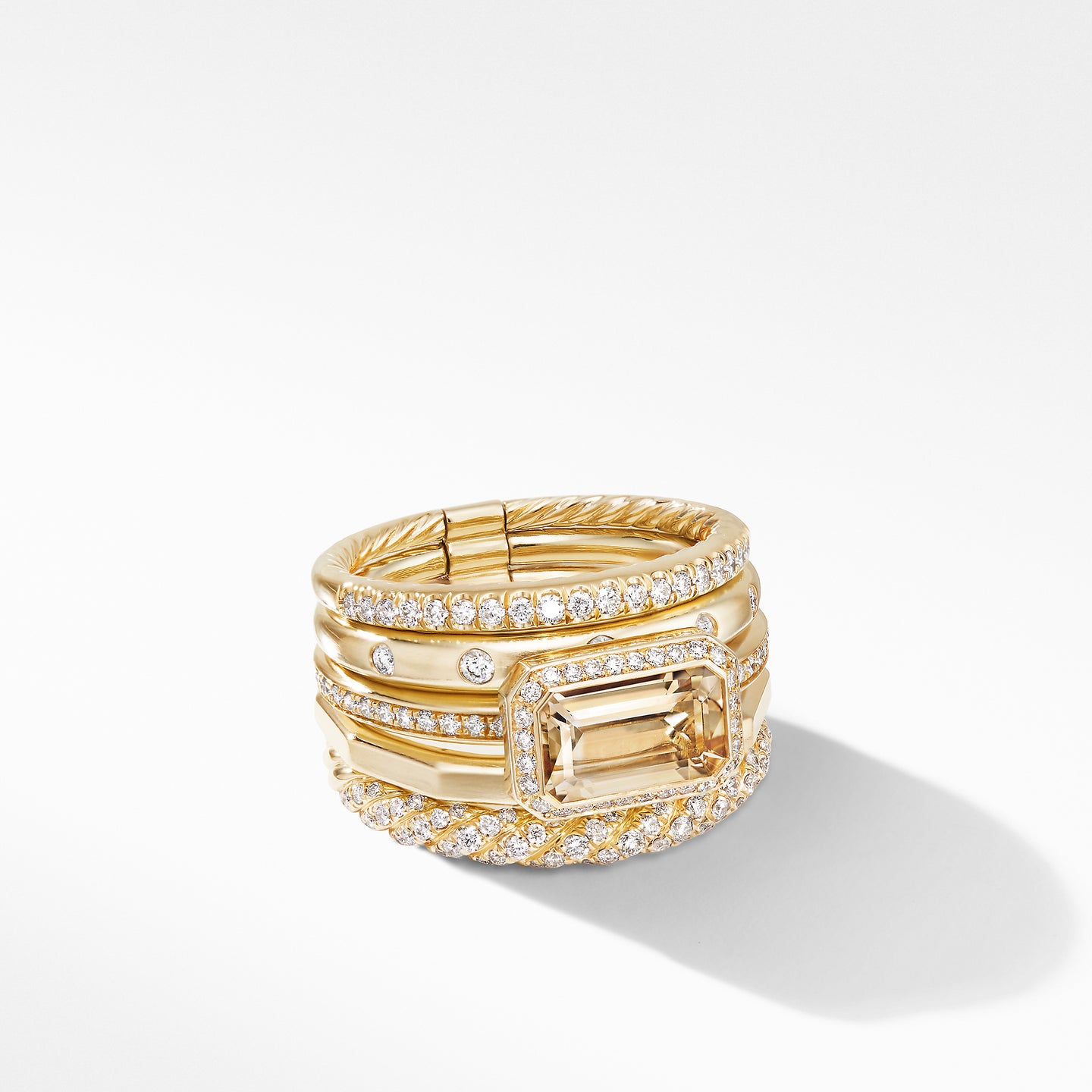 Stax Statement Ring in 18K Yellow Gold with Champagne Citrine and Diamonds, Size 7