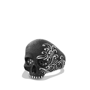 Skull Ring with Black Diamonds, Size 10