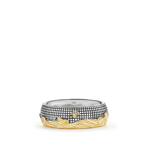 Waves Band in Sterling Silver and 18K Gold, Size 9.5