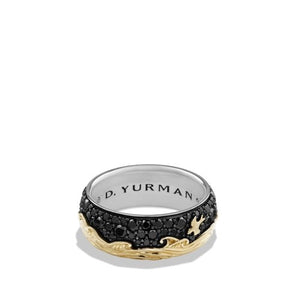 Waves Band in Sterling Silver and 18K Gold with Black Diamonds, Size 11.5