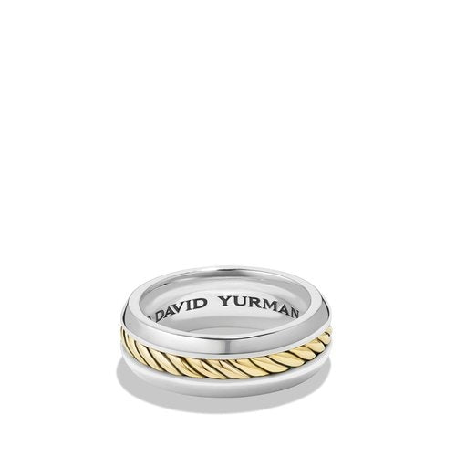 Cable Inset Band in Sterling Silver and 18K Gold, Size 9