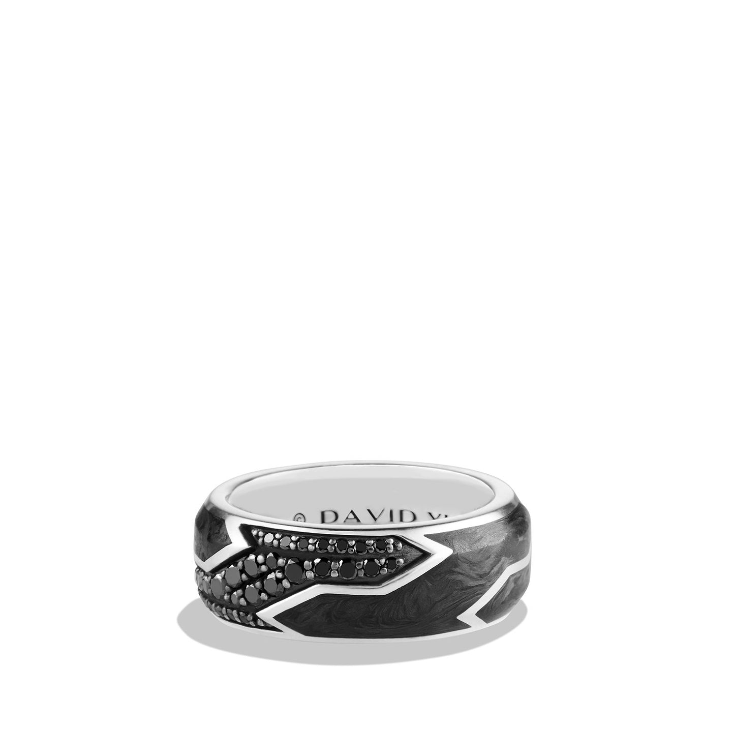 Forged Carbon Ring with Black Diamonds in Silver, Size 9.5
