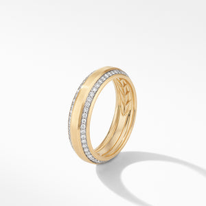 Beveled Band Ring in 18K Yellow Gold with Diamonds, Size 10