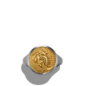 Petrvs® Lion Signet Pinky Ring with 18K Gold, Size 8