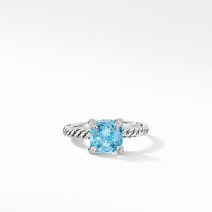 Châtelaine® Ring with Blue Topaz and Diamonds, Size 5