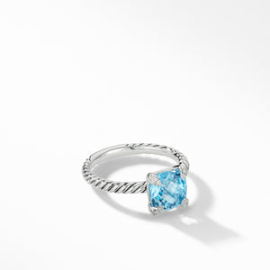Châtelaine® Ring with Blue Topaz and Diamonds, Size 5