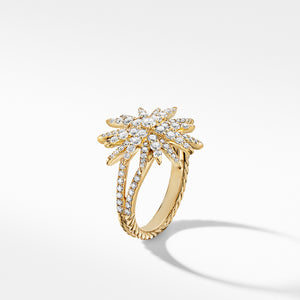 Starburst Ring in 18K Yellow Gold with Full Pavé Diamonds, Size 6