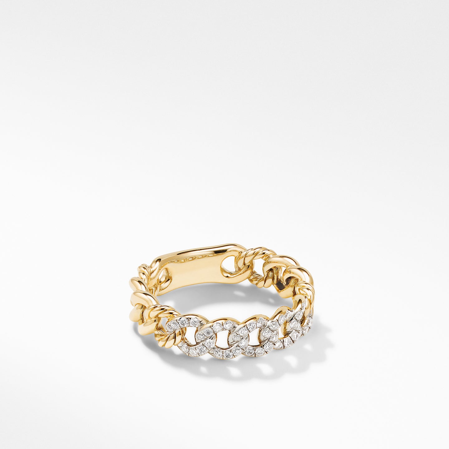 Belmont Curb Link Narrow Ring in 18K Yellow Gold with Pavé Diamonds