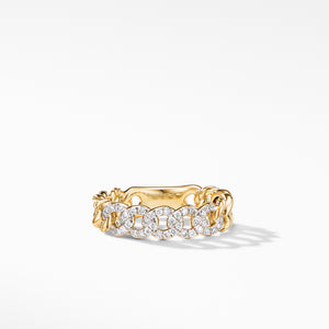 Belmont Curb Link Narrow Ring in 18K Yellow Gold with Pavé Diamonds