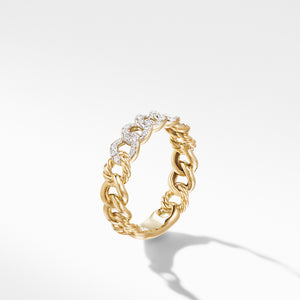 Belmont Curb Link Narrow Ring in 18K Yellow Gold with Pavé Diamonds