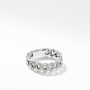 Belmont Curb Link Narrow Ring with Pavé Diamonds, Size 5