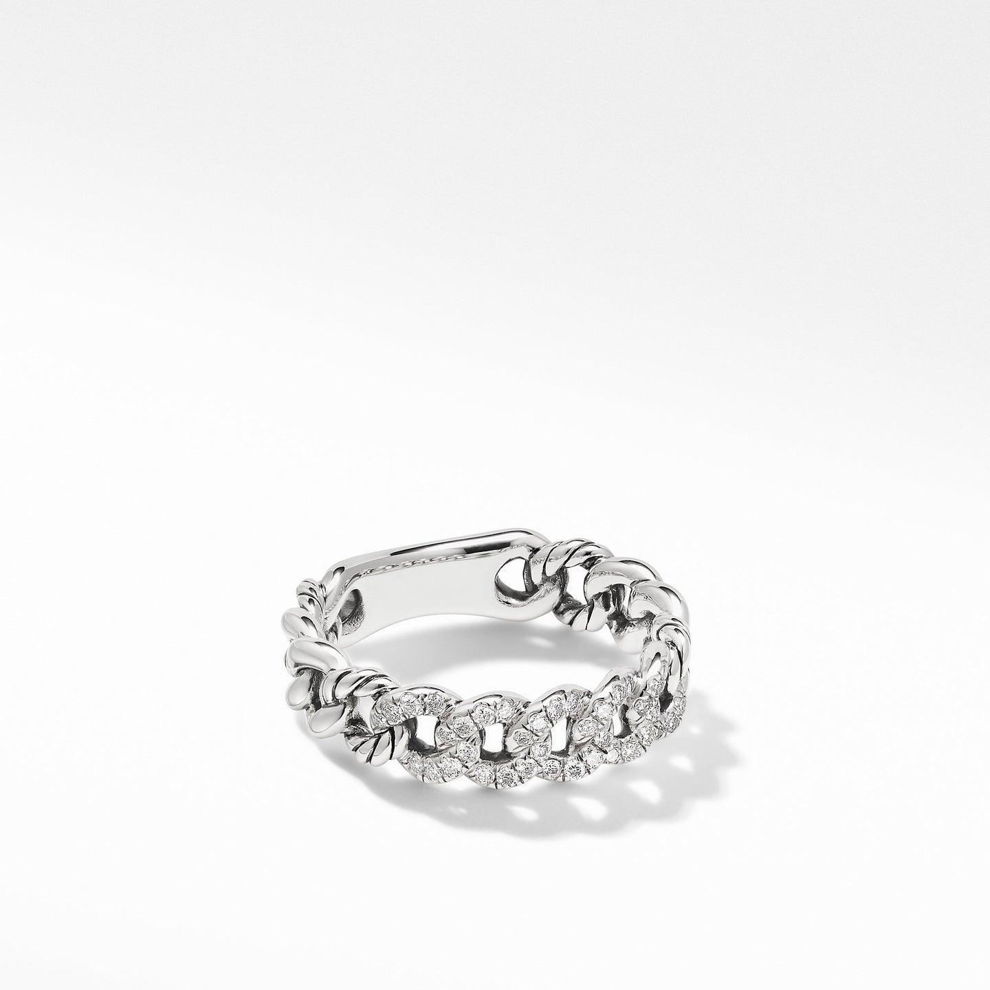 Belmont Curb Link Narrow Ring with Pavé Diamonds, Size 5
