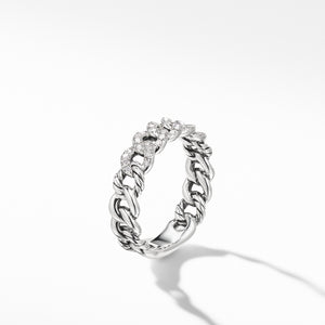 Belmont Curb Link Narrow Ring with Pavé Diamonds