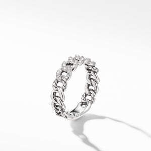 Belmont Curb Link Narrow Ring with Pavé Diamonds, Size 5 (Image 3)