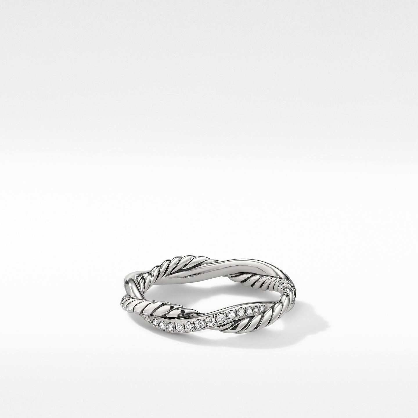 Petite Infinity Twisted Ring with Pavé Diamonds, Size 6