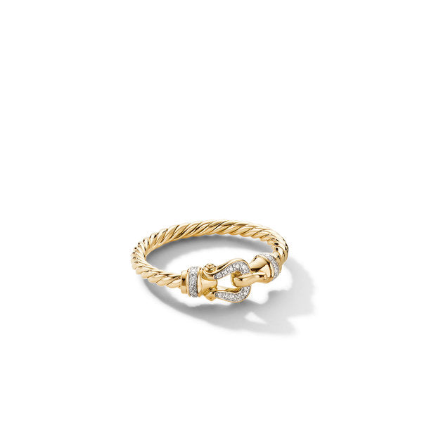 Petite Buckle Ring in 18K yellow Gold with Diamonds, Size 5