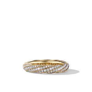 Cable Edge Band Ring in Recycled 18K Yellow Gold with Pavé Diamonds, Size 6