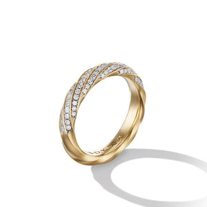 Cable Edge Band Ring in Recycled 18K Yellow Gold with Pavé Diamonds, Size 7