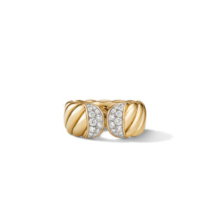 Sculpted Cable Ring in 18K Yellow Gold with Pavé Diamonds, Size 7