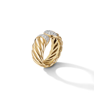 Sculpted Cable Ring in 18K Yellow Gold with Pavé Diamonds, Size 6