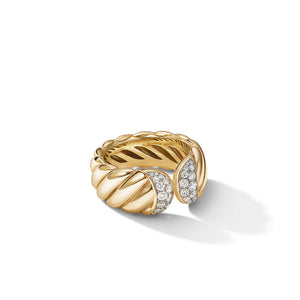 Sculpted Cable Ring in 18K Yellow Gold with Pavé Diamonds, Size 7