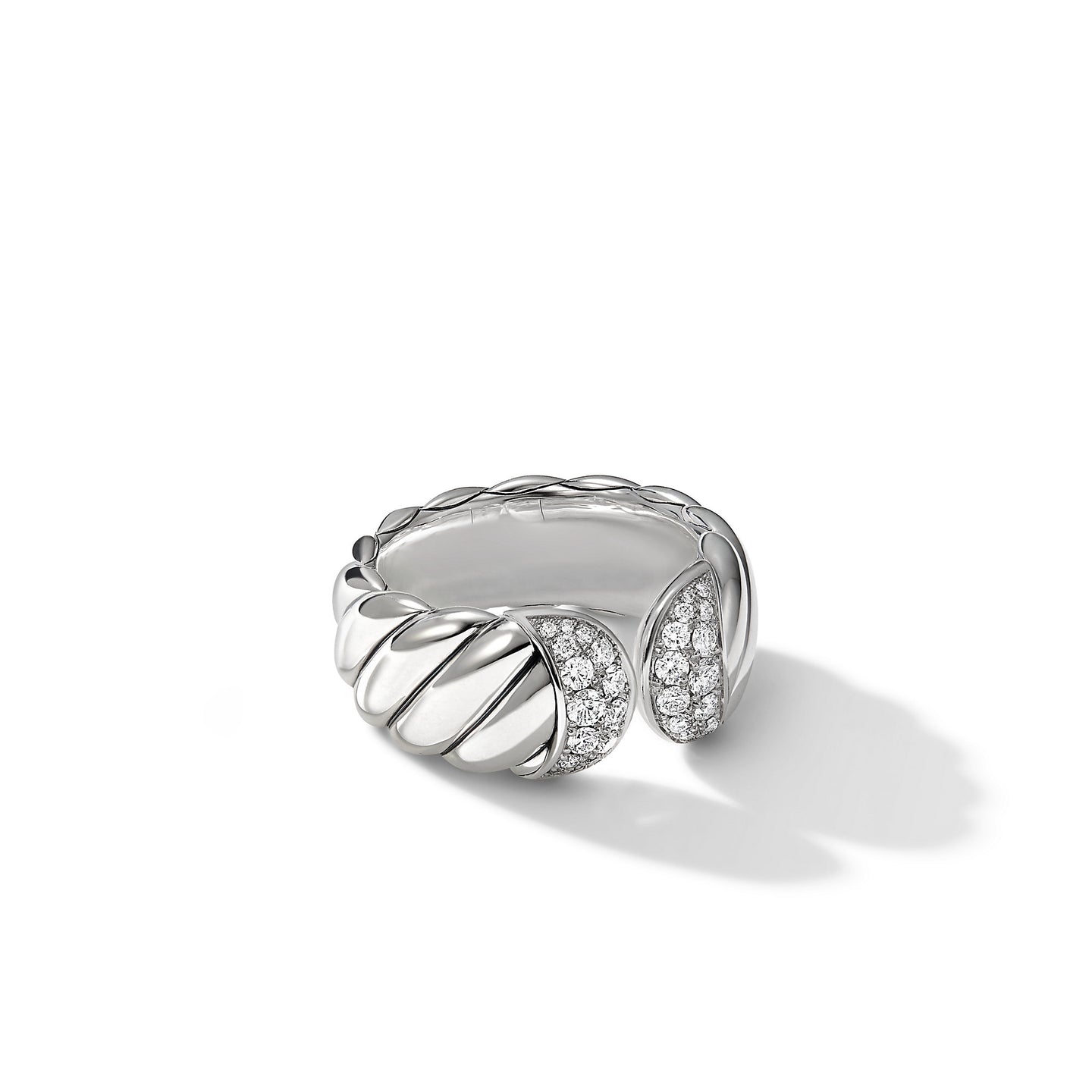 Sculpted Cable Ring with Pavé Diamonds, Size 7