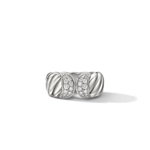 Sculpted Cable Ring with Pavé Diamonds, Size 7