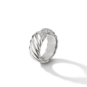 Sculpted Cable Ring with Pavé Diamonds, Size 7