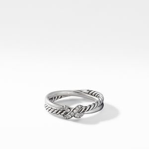 Petite X Ring with Pavé Diamonds, Size 7