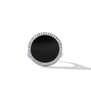 DY Elements Ring with Black Onyx and Pavé Diamonds, Size 6