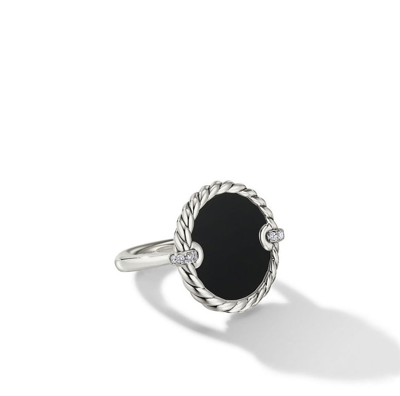 DY Elements Ring with Black Onyx and Diamonds in Sterling Silver, Size 6
