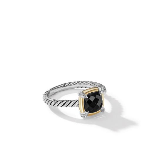 Petite Chatelaine Ring with Black Onyx, 18K Yellow Gold Bezel & Pavé Diamonds, Size 7