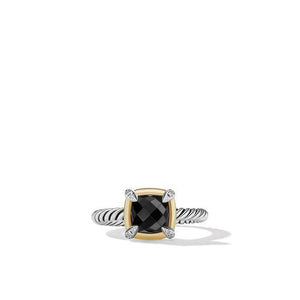 Petite Chatelaine Ring with Black Onyx, 18K Yellow Gold Bezel & Pavé Diamonds, Size 7