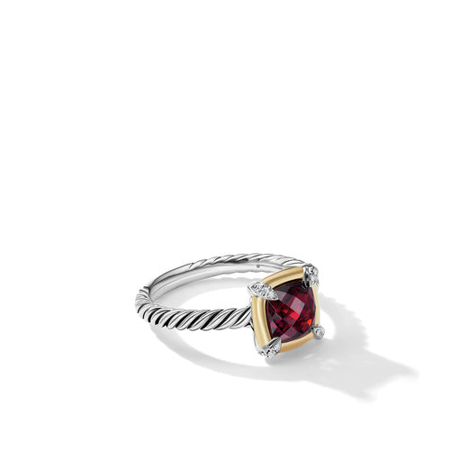 Petite Chatelaine Ring with Garnet, 18K Yellow Gold Bezel & Pavé Diamonds, Size 7