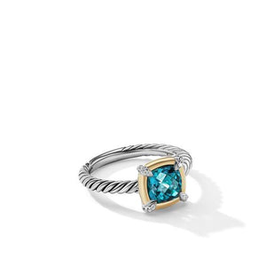 Petite Chatelaine Ring with Hampton Blue Topaz, 18K Yellow Gold Bezel & Pavé Diamonds, Size 6