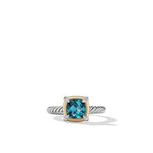 Petite Chatelaine Ring with Hampton Blue Topaz, 18K Yellow Gold Bezel & Pavé Diamonds, Size 6