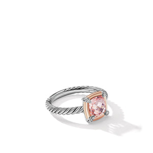 Petite Chatelaine Ring with Morganite, 18K Rose Gold Bezel & Pavé Diamonds, Size 7