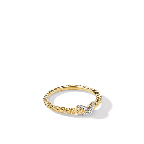 Petite X Ring in 18K Yellow Gold with Pavé Diamonds, Size 8