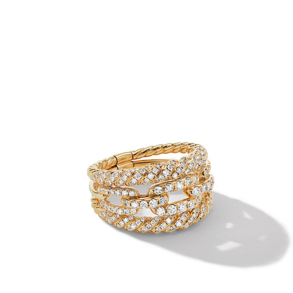 David Yurman Stax Three-Row Ring in 18K Yellow Gold with Full Pavé Diamonds