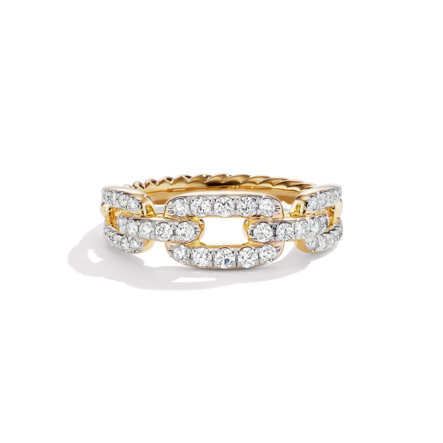 Stax Chain Link Ring in 18K Yellow Gold with Pavé Diamonds, Size 6