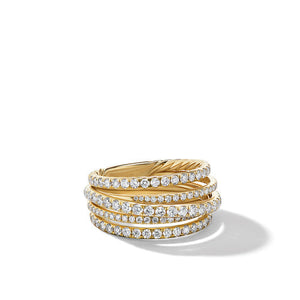 Pavé Crossover Ring in 18K Yellow Gold with Diamonds, Size 7