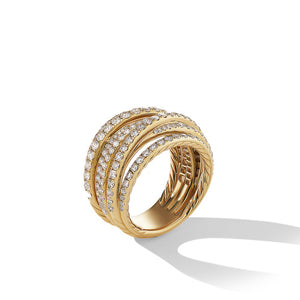 Pavé Crossover Ring in 18K Yellow Gold with Diamonds, Size 6