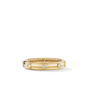 Modern Renaissance Band Ring in 18K Yellow Gold with Diamonds, Size 7