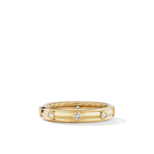 Modern Renaissance Band Ring in 18K Yellow Gold with Diamonds, Size 6