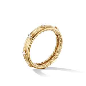 Modern Renaissance Band Ring in 18K Yellow Gold with Diamonds, Size 7