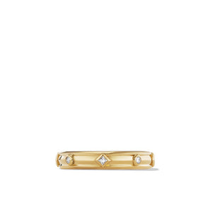 Modern Renaissance Band Ring in 18K Yellow Gold with Diamonds, Size 7