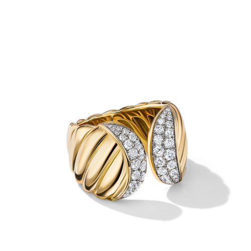 Sculpted Cable Ring in 18K Yellow Gold with Pavé Diamonds, Size 8